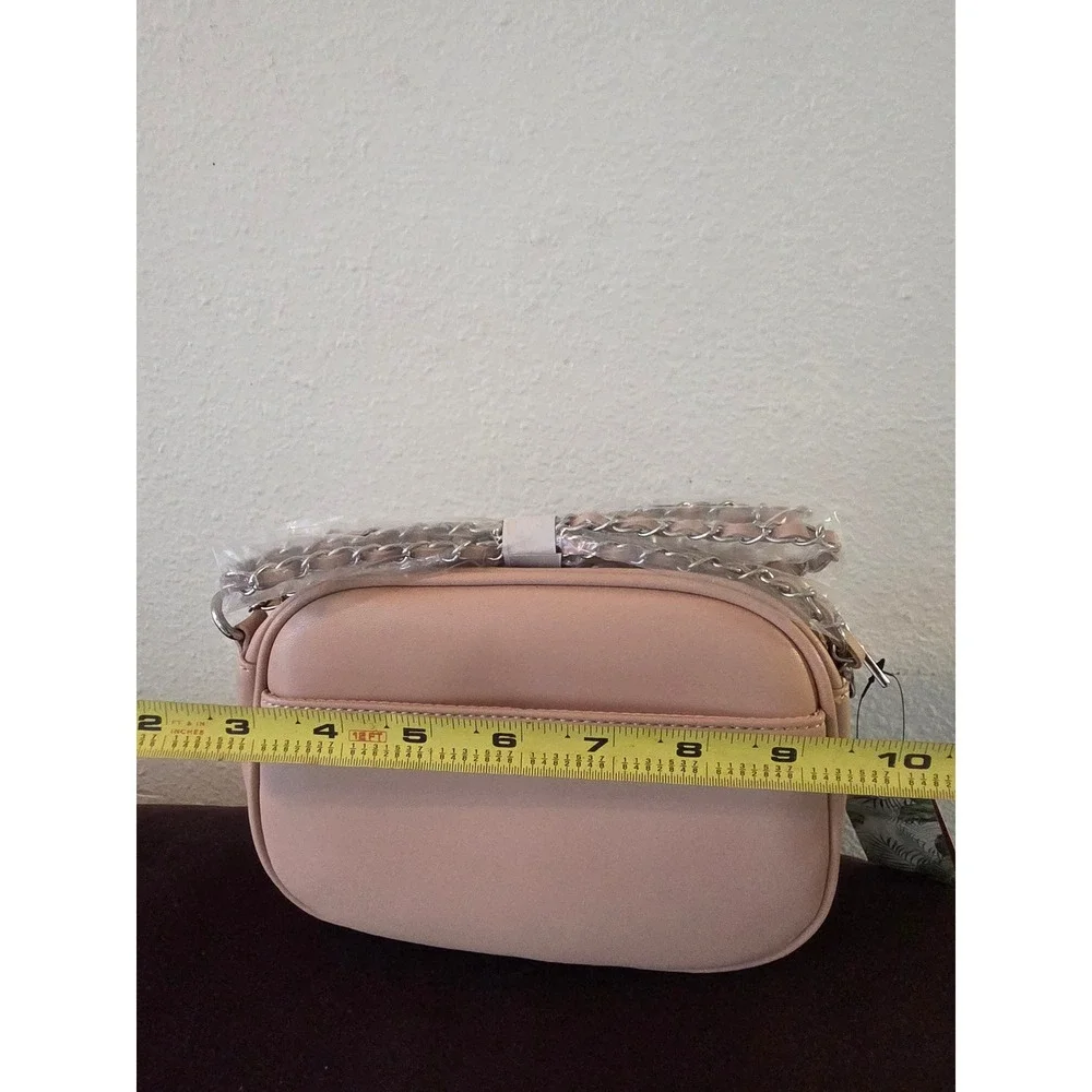 Badgley Mischka Diamond Quilted Camera Bag Pink Faux Pearl Crossbody BM-4138